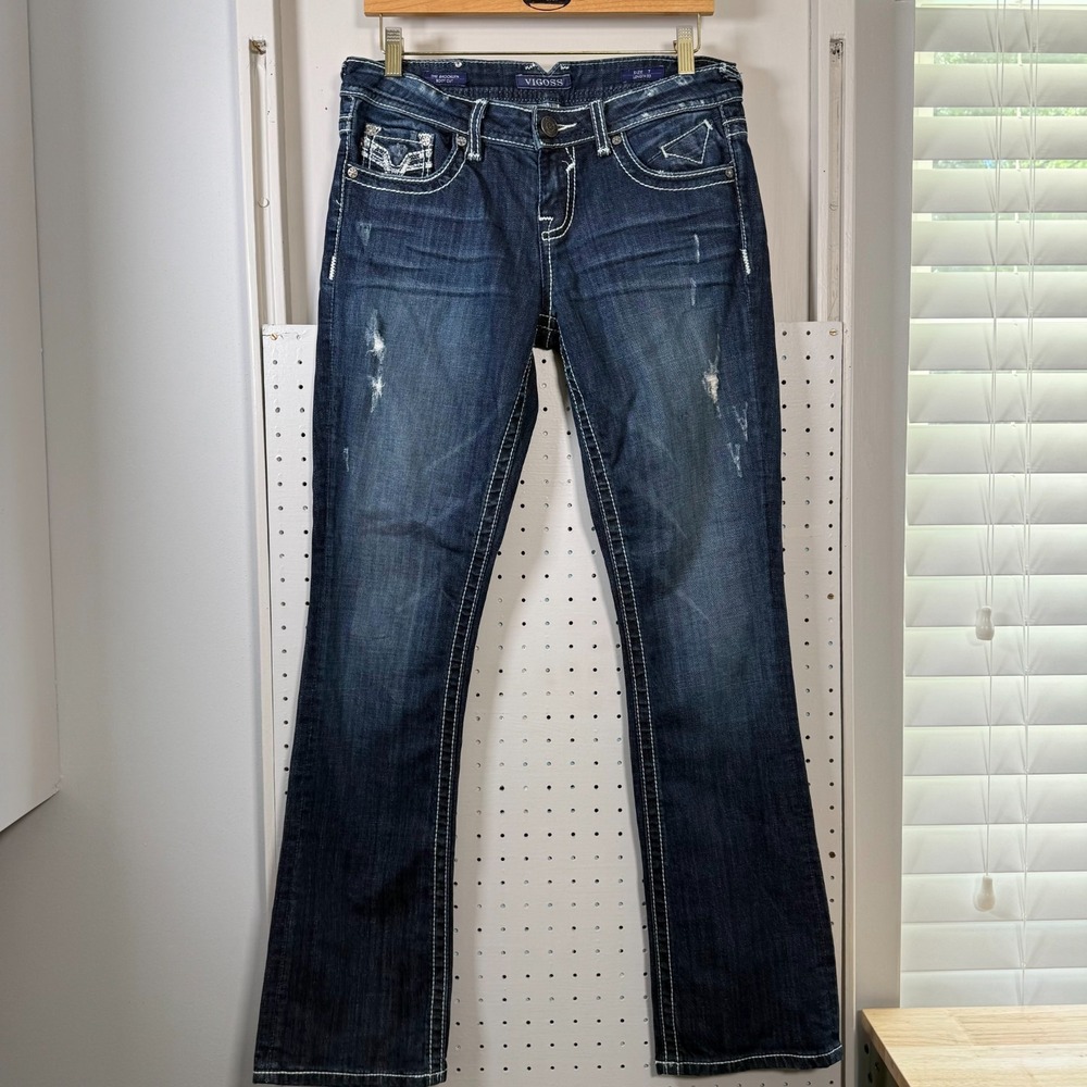 Vigoss The Brooklyn Bootcut Jeans Women's Blue Denim Stretch Distressed Y2K - 7